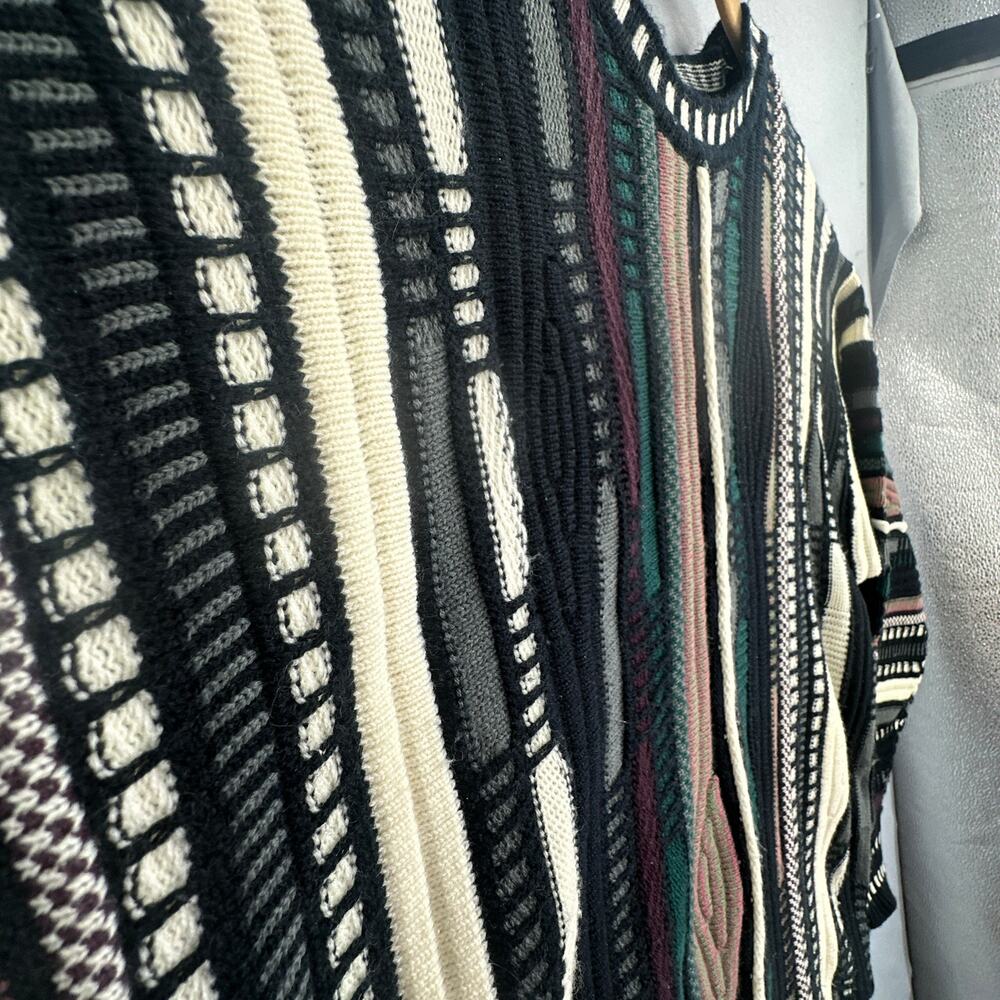 VTG 90s Textured Sweater Mens Lg Multicolor Acrylic Knit Pullover Bold Abstract - Picture 5 of 15